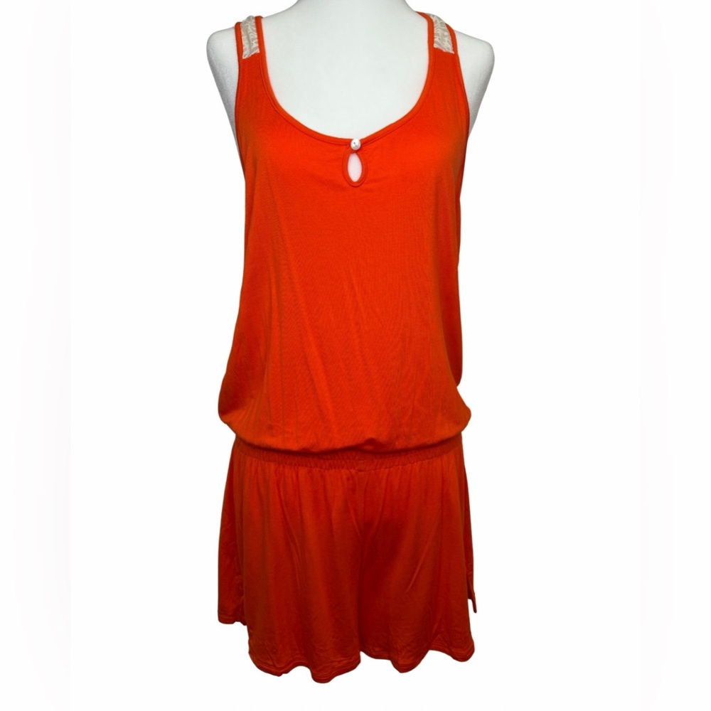 Josie Natori Bright Orange Sleeveless  Romper